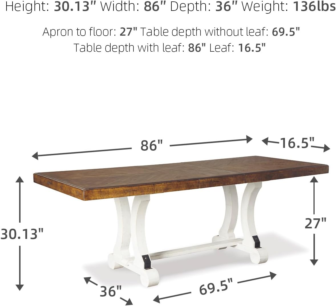 Farmhouse Rectangular Extension Dining Table