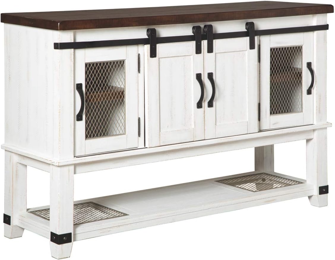 Farmhouse Dining Room Server or Buffet Cabinet, White & Brown