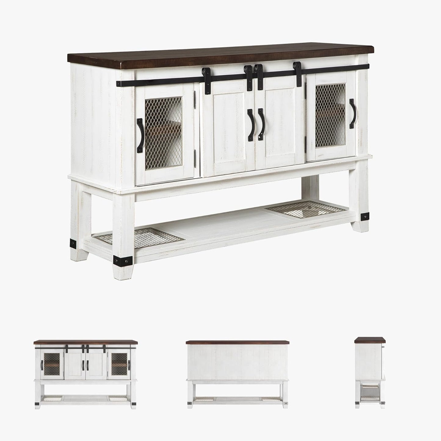 Farmhouse Dining Room Server or Buffet Cabinet, White & Brown