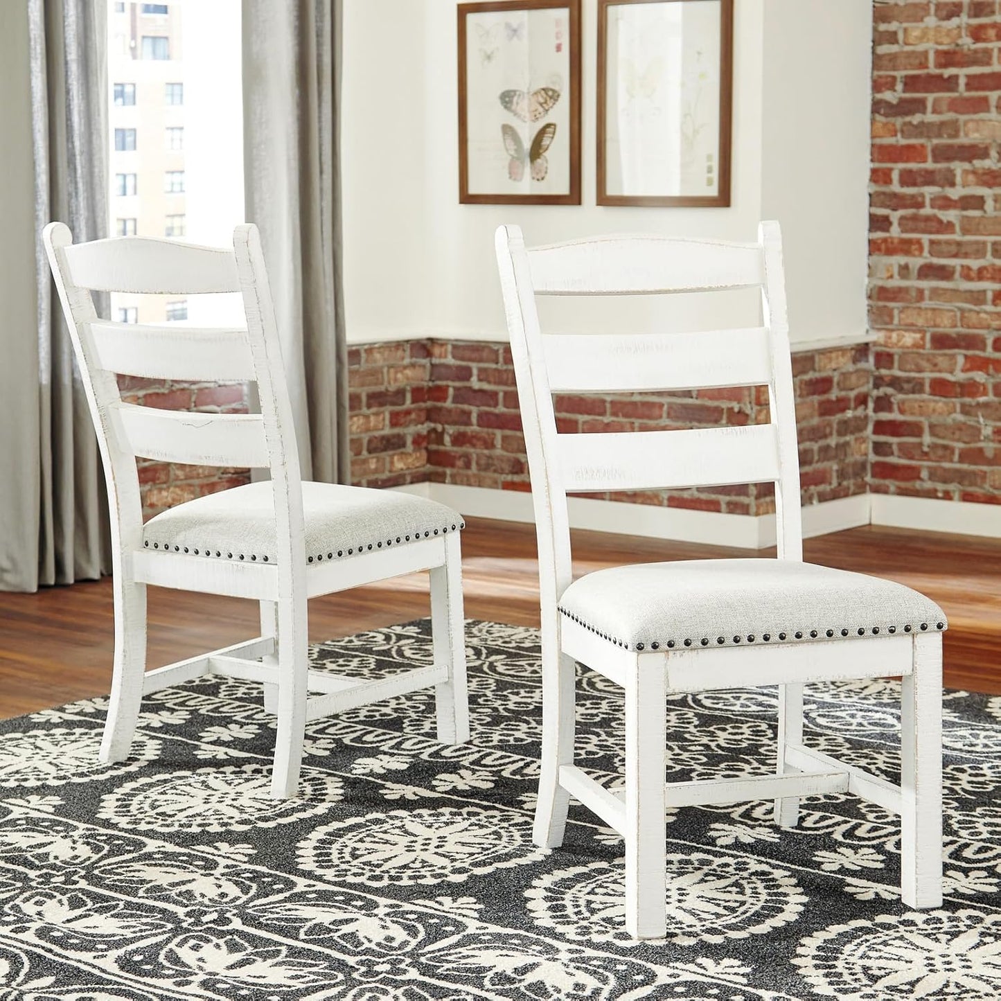 Valebeck Vintage Farmhouse Cushioned Dining Chair, 2 Count, Whitewash