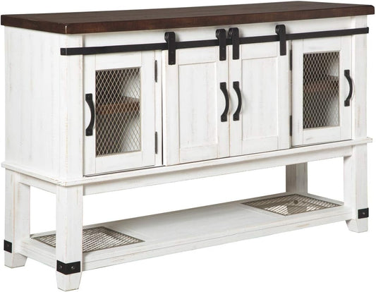 Farmhouse Dining Room Server or Buffet Cabinet, White & Brown